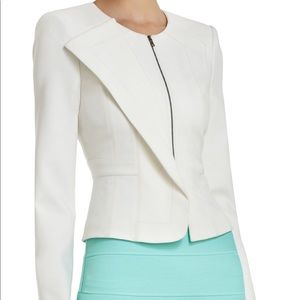 BCBG Maxazira white blazer with zipper and pockets
